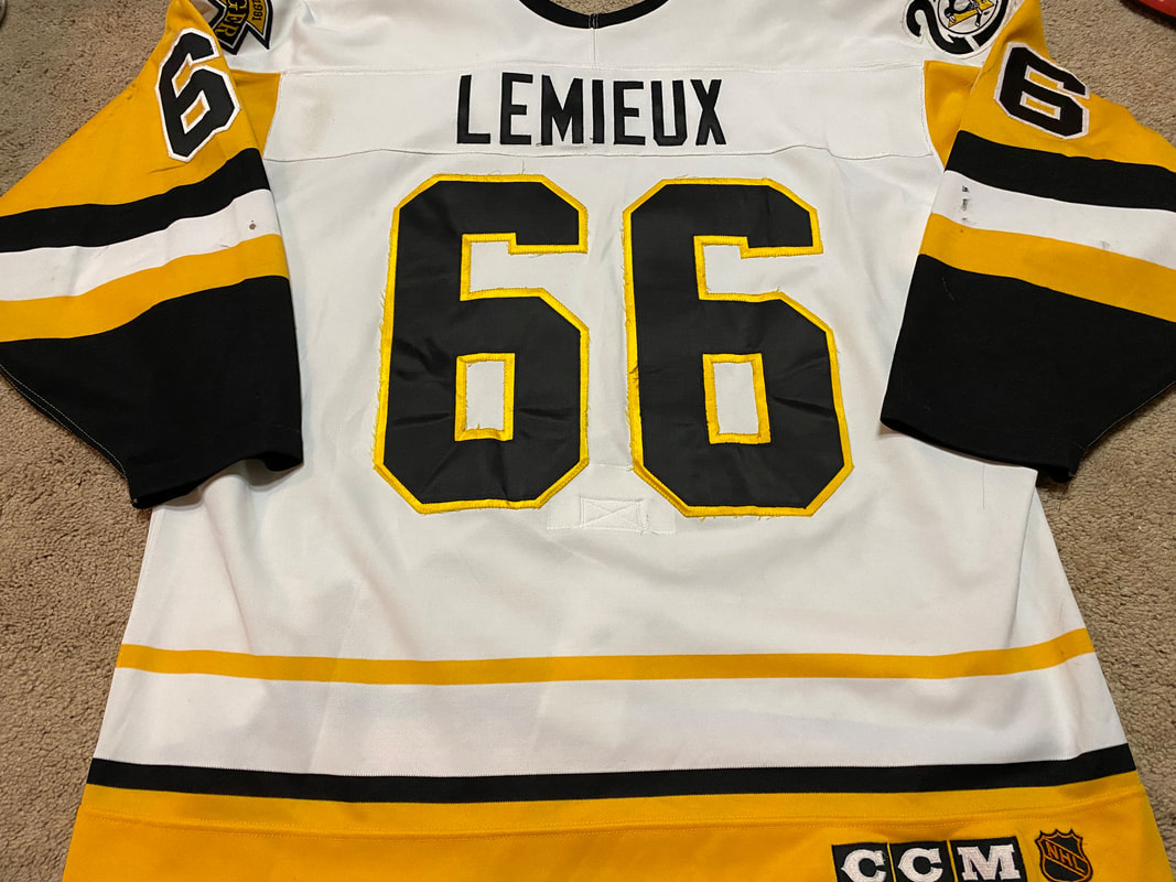 Mario Lemieux 91'92 400th NHL Goal / 1000th NHL Point White 3 Patch Cup  Season ​Pittsburgh Penguins PHOTOMATCHED Game Worn Jersey